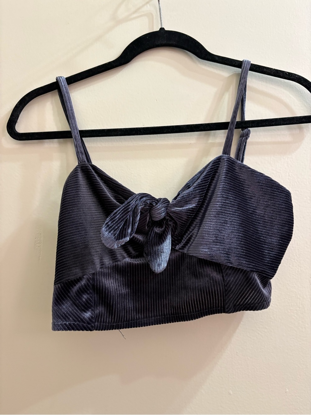 Free People Velvet Ribbed Tie-Front Crop Top - Navy
